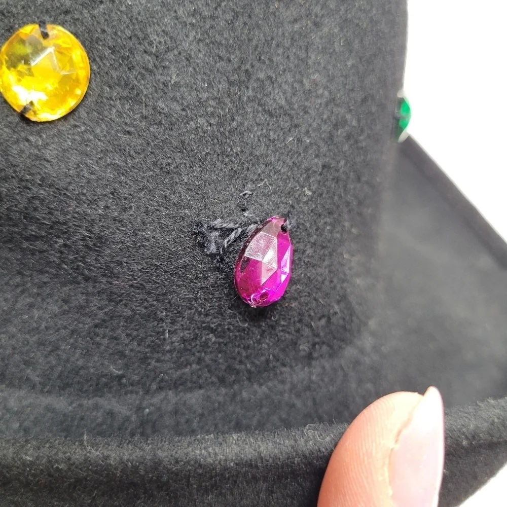 Vintage Wool Bejewled Made in Italy Black Hat Silver‎ Studs Felt 60s Retro - Picture 16 of 17